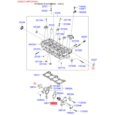 Прокладка термостату 25612-22002 Mobis - 2561222002 - схема з каталогу 25612, RUS251PA00 2561222002