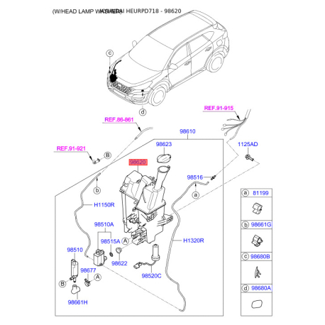 Бачок омивача 98611-D7500 Mobis - 98611D7500 - схема з каталогу 98620, HEURPD718 98611D7500