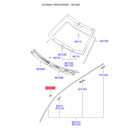 Крепление молдинга крыши 86144-2D000 Mobis - 861442D000 - схема с каталога 86144E, HMA2D0PA00 861442D000