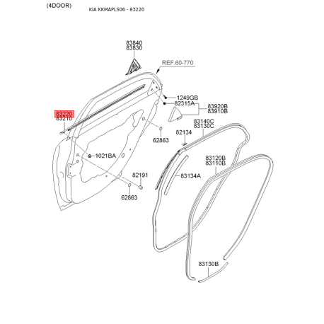 Ущільнювач (прокладка), бічне скло правий 83220-2F001 Mobis - 832202F001 - схема з каталогу 83220, KKMAPLS06 832202F001