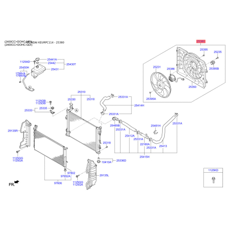 Вентилятор радиатора охлаждения 25380-C1100 Mobis - 25380C1100 - схема с каталога 25380, KEURPC114 25380C1100