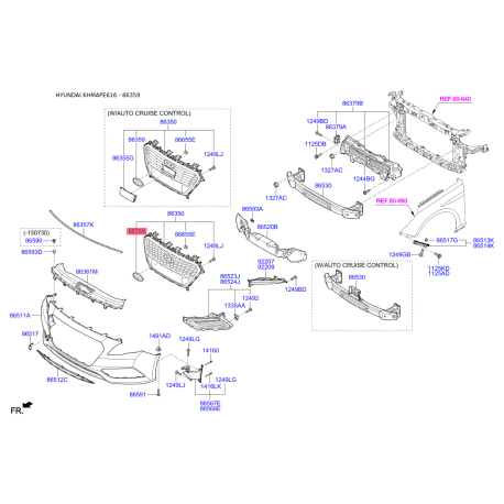 Емблема радіатора 86300-C1000 Mobis - 86300C1000 - схема з каталогу 86359, KHMAPE616 86300C1000