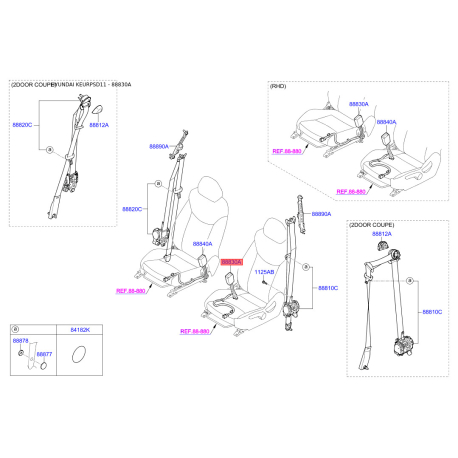 Кріплення і натяг ременя безпеки ліве 88830-3X000RY Mobis - 888303X000RY - схема з каталогу 88830A, KEURPSD11 888303X000RY