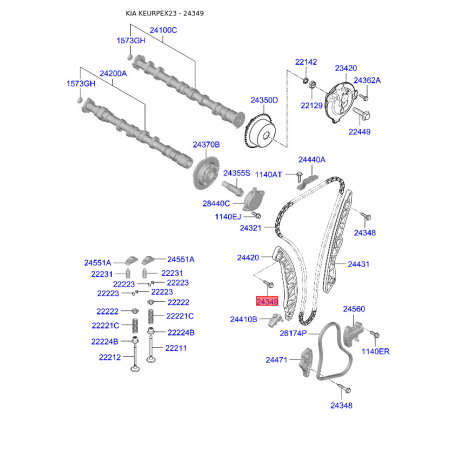 Болт заспокоювача 24349-25001 Mobis - 2434925001 - схема з каталогу 24349, KEURPEX23 2434925001