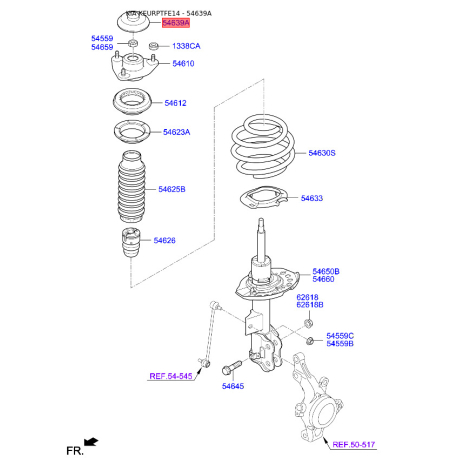 Заглушка верхней опоры передней пружины 54639-3R000 Mobis - 546393R000 - схема с каталога 54639A, KEURPTFE14 546393R000