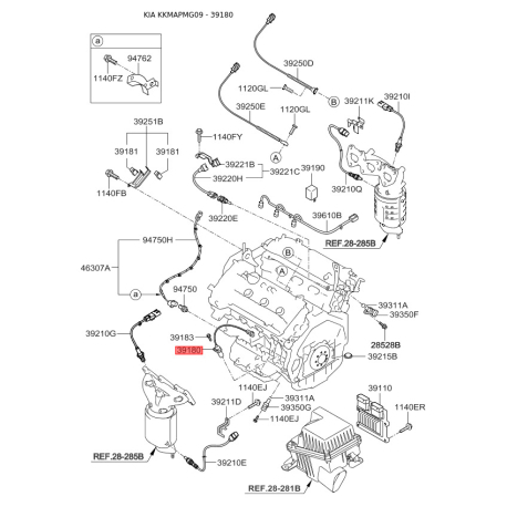 Датчик положення колінвалу 39180-3E100 Mobis - 391803E100 - схема з каталогу 39180, KKMAPMG09 391803E100