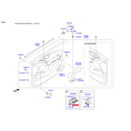 Блок кнопок стеклоподъёмника 93571-2Y210 Mobis - 935712Y210 - схема с каталога 93571B, HEURPTMZ14 935712Y210