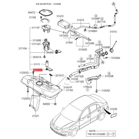 Фильтр топливный 31090-1G000 Mobis - 310901G000 - схема с каталога 31090B, KEURPTC05 310901G000