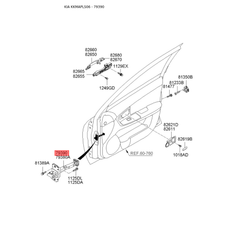 Петля боковой двери правая 79390-2F000 Mobis - 793902F000 - схема с каталога 79390, KKMAPLS06 793902F000