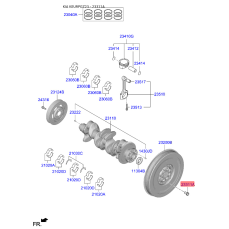 Болт маховика 23231-2F000 Mobis - 232312F000 - схема з каталогу 23311A, KEURPGZ23 232312F000