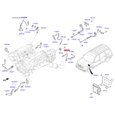 Датчик кислорода (лямбда зонд) задний 39210-3C400 Mobis - 392103C400 - схема с каталога 39210X, KEURPHM07 392103C400