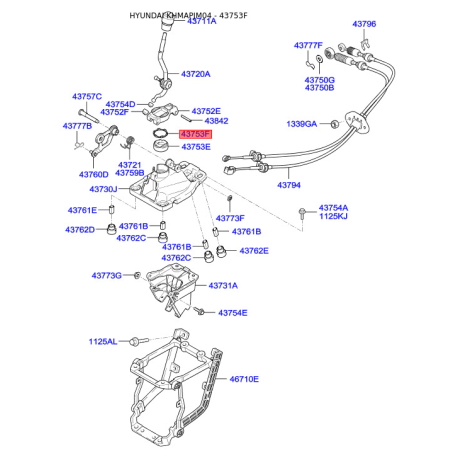 Важіль перемикання передач 43753-2E010 Mobis - 437532E010 - схема з каталогу 43753F, KHMAPJM04 437532E010