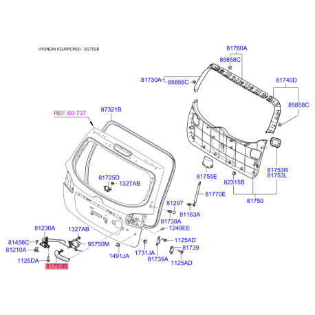 Ручка задніх дверей 81260-2B210 Mobis - 812602B210 - схема з каталогу 81750B, KEURPCM10 812602B210