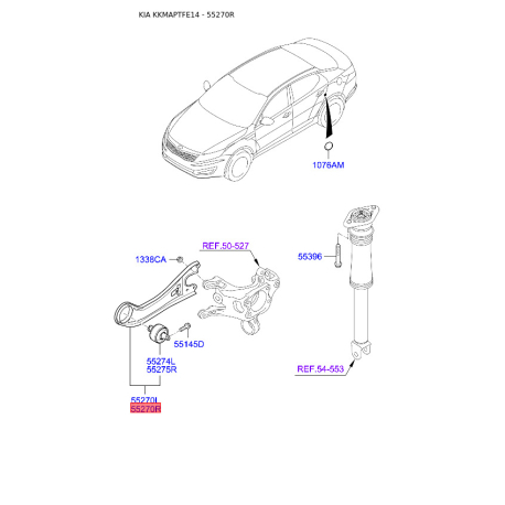 Тяга задней подвески продольная правая 55280-2T000 Mobis - 552802T000 - схема с каталога 55270R, KKMAPTFE14 552802T000