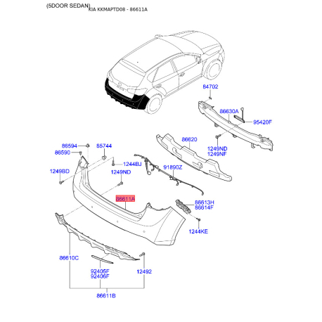 Бампер 86611-1M000 Mobis - 866111M000 - схема з каталогу 86611A, KKMAPTD08 866111M000