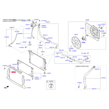 Спойлер, облицювання радіатора праве 29134-D7000 Mobis - 29134D7000 - схема з каталогу 29136, HEURPD718 29134D7000