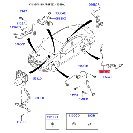 Датчик частоты вращения колеса (ABS) задний левый 59910-3S000 Mobis - 599103S000 - схема с каталога 95680L, KHMAPGFE11 599103S000