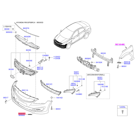 Облицовка, противотуманная фара левая 86565-4L500 Mobis - 865654L500 - схема с каталога 86565D, RRUSPSBR14 865654L500