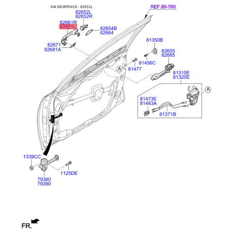 Ручка двери левая 82651-D4020 Mobis - 82651D4020 - схема с каталога 82651L, KEURPD418 82651D4020