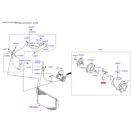Катушка, электромагнитное сцепление - копрессор 97641-3X500 Mobis - 976413X500 - схема с каталога 97646, KEURPSD11 976413X500
