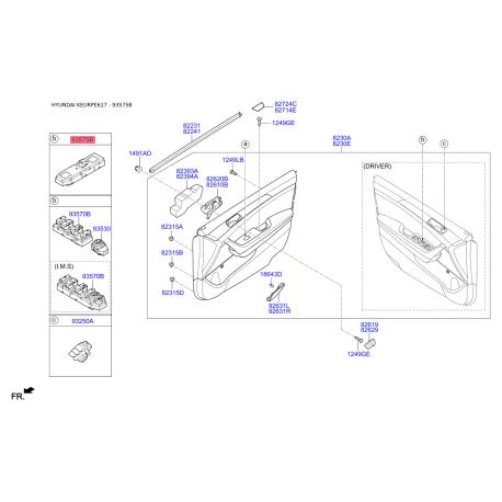 Блок кнопок стеклоподъёмника 93575-C1000 Mobis - 93575C1000 - схема с каталога 93575B, KEURPE617 93575C1000