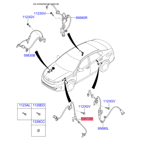 Датчик частоты вращения колеса (ABS) 59810-D4000 Mobis - 59810D4000 - схема с каталога 59810B, KKMAPA818 59810D4000