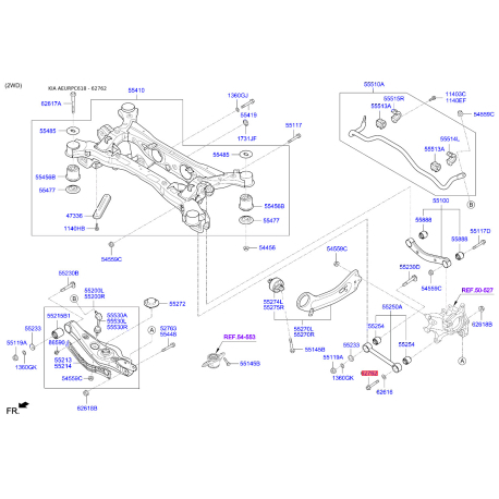 Болт передньої поперечної тяги заднього підрамника 62617-3K200 Mobis - 626173K200 - схема з каталогу 62762, AEURPC618 626173K200