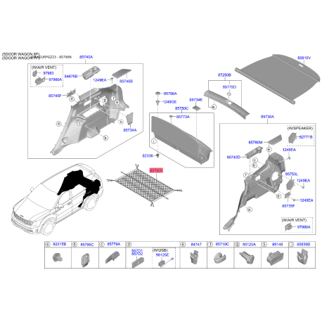 Обивка багажника 85790-C5000 Mobis - 85790C5000 - схема с каталога 85790N, KEURPGZ23 85790C5000
