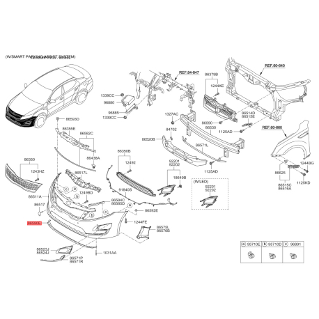 Спойлер 86591-4U500 Mobis - 865914U500 - схема з каталогу 86590E, KEURPTFE14 865914U500