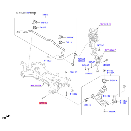 Болт кріплення, важіль 62617-2T100 Mobis - 626172T100 - схема з каталогу 57791B, AKMAPD518 626172T100