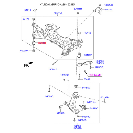Сайлентблок балки 62485-2W100 Mobis - 624852W100 - схема з каталогу 62485, AEURPDMA16 624852W100