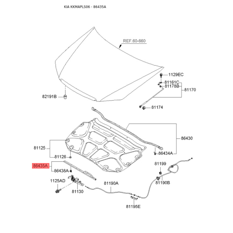 Уплотнитель капота 86435-2F000 Mobis - 864352F000 - схема с каталога 86435A, KKMAPLS06 864352F000