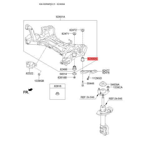 Сайлентблок балки 62485-3V100 Mobis - 624853V100 - схема з каталогу 62466A, KKMAPJG13 624853V100