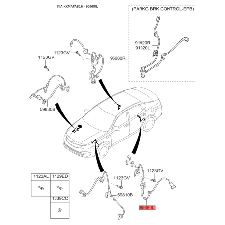 Датчик частоты вращения колеса (ABS) задний левый 59910-D4000 Mobis - 59910D4000 - схема с каталога 95680L, KKMAPA816 59910D4000