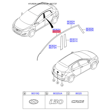 Облицовка / защитная накладка, боковина правая верхняя 86372-A5000 Mobis - 86372A5000 - схема с каталога 86372F, HAUSPA616 86372A5000