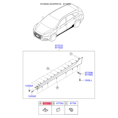 Крепления подкрылка и брызговика 87759-3Z000 Mobis - 877593Z000 - схема с каталога 87759D, KEURPDF18 877593Z000