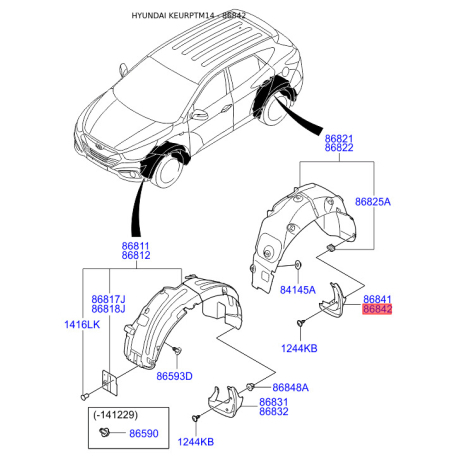 Бризговик задній правий 86842-2S000 Mobis - 868422S000 - схема з каталогу 86842, KEURPTM14 868422S000