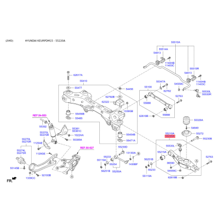Тяга задней подвески поперечная задняя задняя правая 55220-2W151 Mobis - 552202W151 - схема с каталога 55220A, KEURPDM15 552202W151