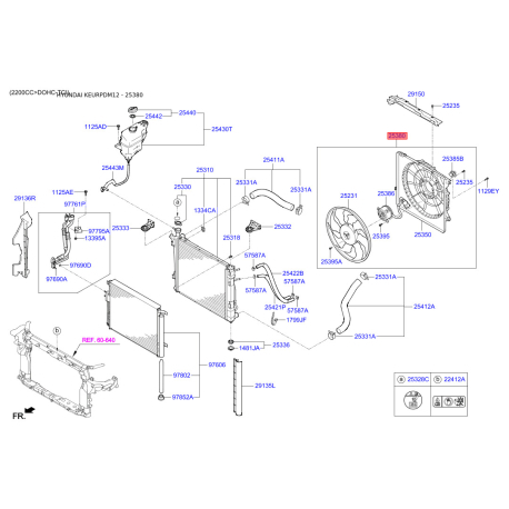 Вентилятор радіатора охолодження 25380-2B700 Mobis - 253802B700 - схема з каталогу 25380, KEURPDM12 253802B700