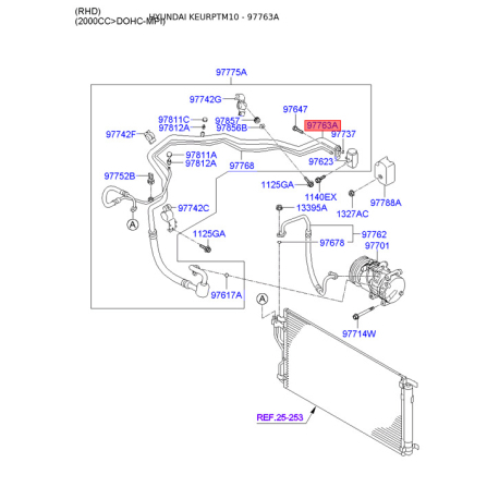 Трубопровід високого/низкого тиску, кондиціонер 97764-2S000 Mobis - 977642S000 - схема з каталогу 97763A, KEURPTM10 977642S000