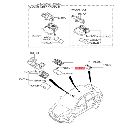 Освітлення салону 92850-1G000LX Mobis - 928501G000LX - схема з каталогу 92800A, KKMAPTC05 928501G000LX
