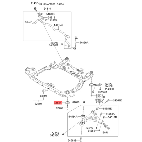 Шайба сайлентблока поперечної балки 62473-2L000 Mobis - 624732L000 - схема з каталогу 54514, KKMAPTD08 624732L000