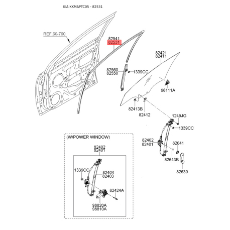 Направляюча скла дверей ліва 82530-1G000 Mobis - 825301G000 - схема з каталогу 82531, KKMAPTC05 825301G000