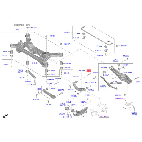 Болт задньої маточини та важеля 62617-3K000 Mobis - 626173K000 - схема з каталогу 62759, KEURPEX23 626173K000
