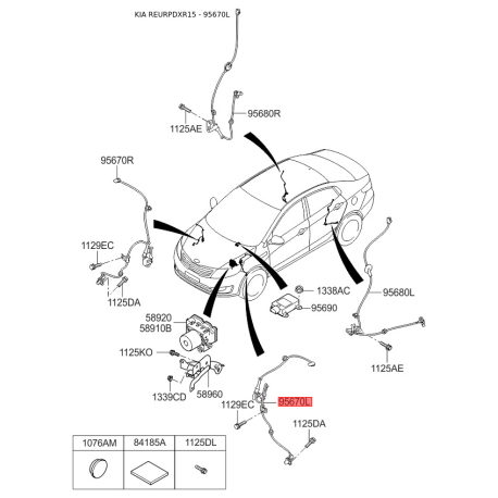 Датчик частоты вращения колеса (ABS) передний левый 95670-1R000 Mobis - 956701R000 - схема с каталога 95670L, REURPDXR15 956701R000