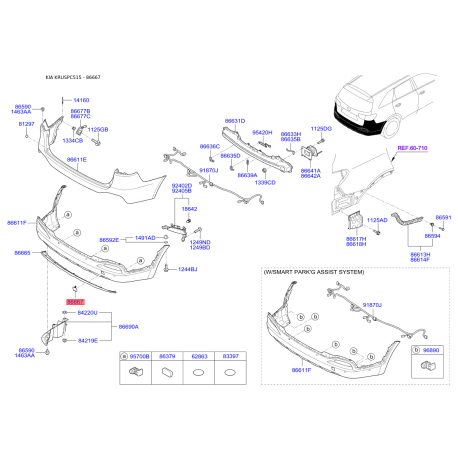 Заглушка бампера 86667-C5000 Mobis - 86667C5000 - схема з каталогу 86667, KRUSPC515 86667C5000