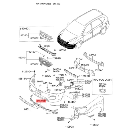 Спойлер 86525-1D050 Mobis - 865251D050 - схема з каталогу 86525G, KKMAPUN06 865251D050