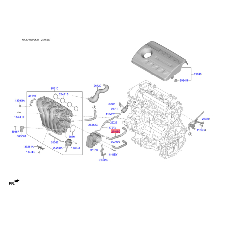 Патрубок дроссельной заслонки 25468-2B200 Mobis - 254682B200 - схема с каталога 25468G, KRUSPSK22 254682B200