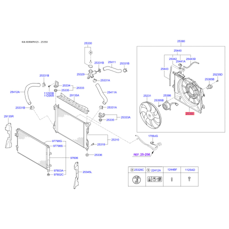 Вентилятор радіатора охолодження 25350-1W052 Mobis - 253501W052 - схема з каталогу 25350, KKMAPIH15 253501W052