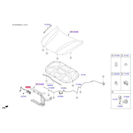 Замок капота 81130-D4010 Mobis - 81130D4010 - схема с каталога 81130, KKMAPA818 81130D4010
